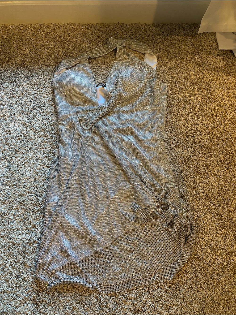 NWT Alglist Silver Sparkling Mesh Evening Dress - Medium/Large
